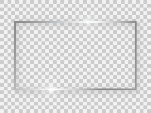 Silver shiny 16x9 rectangular frame Silver shiny 16x9 rectangular frame with glowing effects and shadows on transparent background. Vector illustration silver colored stock illustrations
