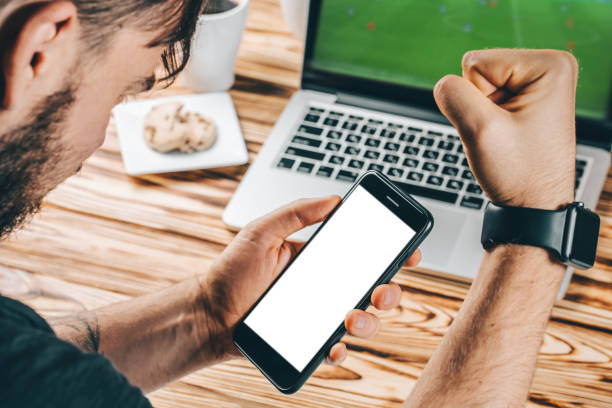 istock Man celebrating victory after making bets at bookmaker website 1140003914