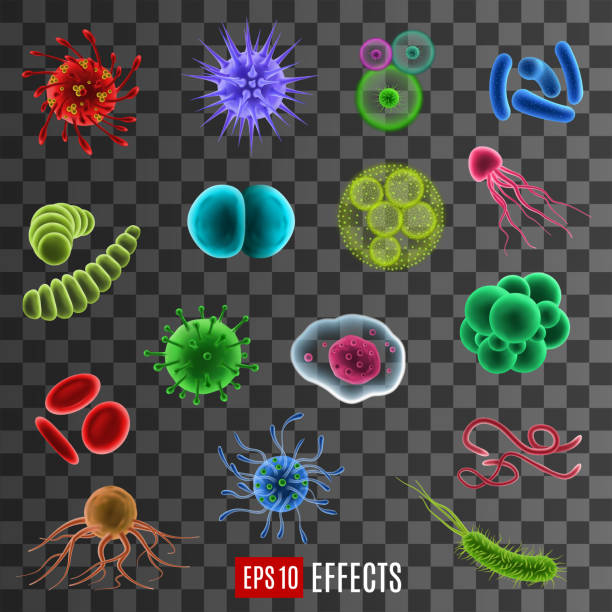 ウイルス細胞、バクテリア、細菌、微生物3d アイコン - hiv cell human cell retrovirus点のイラスト素材／クリップアート素材／マンガ素材／アイコン素材