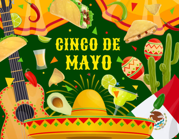 ilustraciones, imágenes clip art, dibujos animados e iconos de stock de mexican cinco de mayo celebration fiesta symbols - circa 5th century illustrations