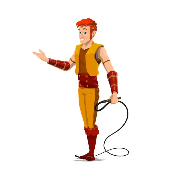 Vector illustration of Circus tamer or performer with whip