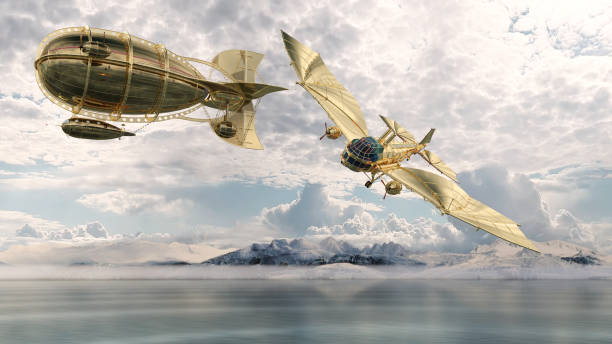 istock Golden Airship and Aircraft 1140011068
