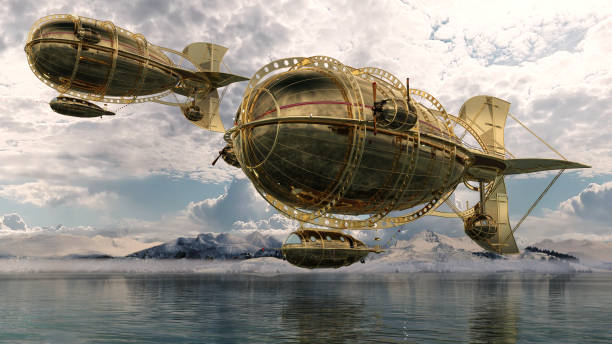 istock Golden Airship and Aircraft 1140011112