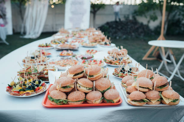 istock Wedding buffet with various snacks and burgers in nature 1140011219