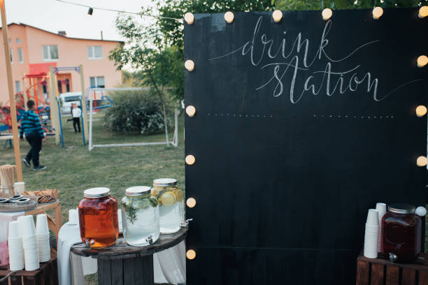 istock Location or zone for drinks at the wedding banquet banquet with space for text 1140011232