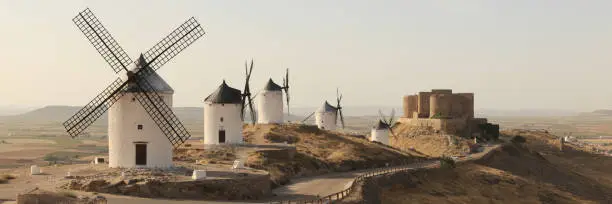 The famous windmills of Consuegra, located near Toledo, Spain.