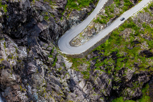 winding road trollstigen, norway. - sharp curve imagens e fotografias de stock