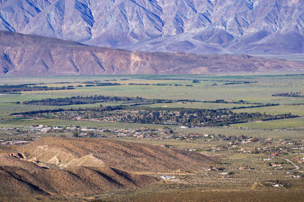 Aerial view of Borrego Springs and Anza Borrego Desert State Park during spring, south California Aerial view of Borrego Springs and Anza Borrego Desert State Park during spring, south California borrego springs photos stock pictures, royalty-free photos & images