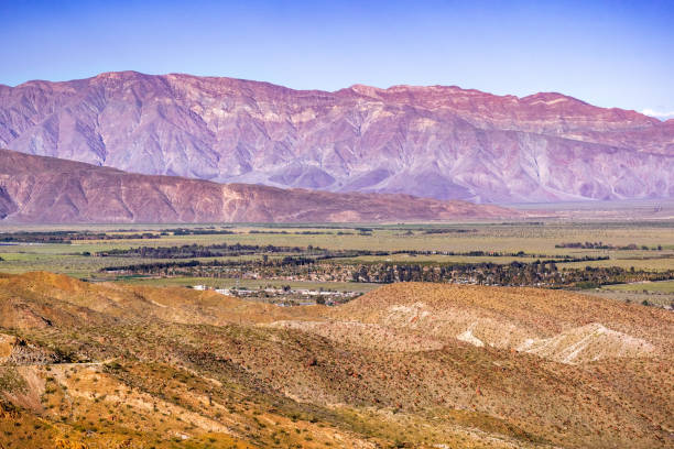Aerial view of Borrego Springs and Anza Borrego Desert State Park during spring, south California Aerial view of Borrego Springs and Anza Borrego Desert State Park during spring, south California borrego springs photos stock pictures, royalty-free photos & images