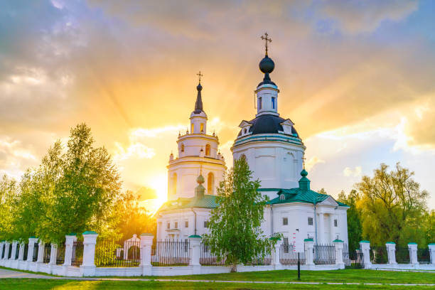 Orthodox church at sunset Clouds over Russian orthodox church at sunset. Russia nizhny novgorod stock pictures, royalty-free photos & images
