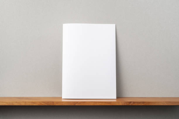 istock front view of A4 magazine stand on bookshelf 1140031256