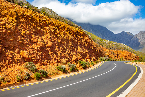 Winding Mountain Road Along the Western Cape Coastline in South Africa