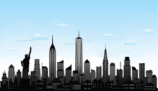 illustrations, cliparts, dessins animés et icônes de new york (tous les bâtiments sont mobiles et complets) - new york city panoramic statue of liberty skyline