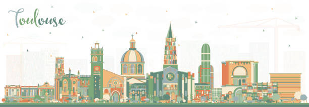 stockillustraties, clipart, cartoons en iconen met toulouse frankrijk skyline van de stad met kleur gebouwen. - toulouse