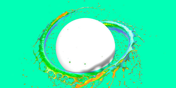 3D Render, splash ink liquid metal in cicle white background green