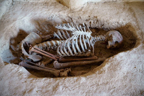 Catalhoyuk, Turkey - February 12,2018:Çatalhöyük or Çatal Höyük is not the oldest site of the Neolithic era or the largest, but it is extremely important to the beginning of art.  Located near the modern city of Konya in south central Turkey.Photo shows a tomb belonging to those ages.
