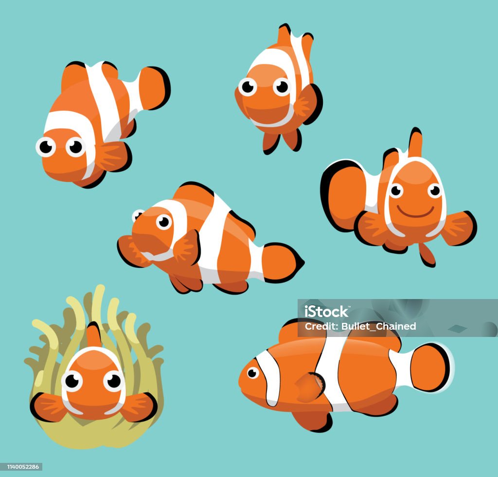 Cute Clownfish Various Poses Cartoon Vector Stock Illustration - Download  Image Now - Clown Fish, Fish, Cartoon - iStock