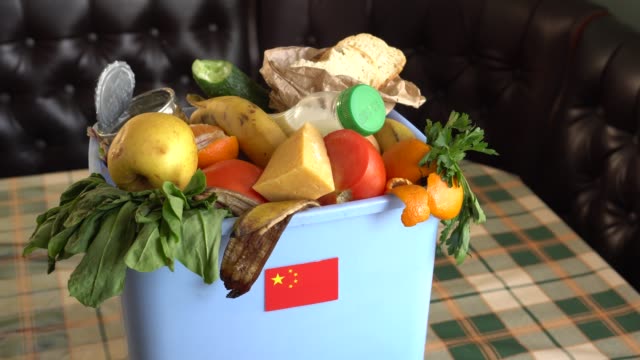 Food waste in Trash Can. The problem of food waste in China