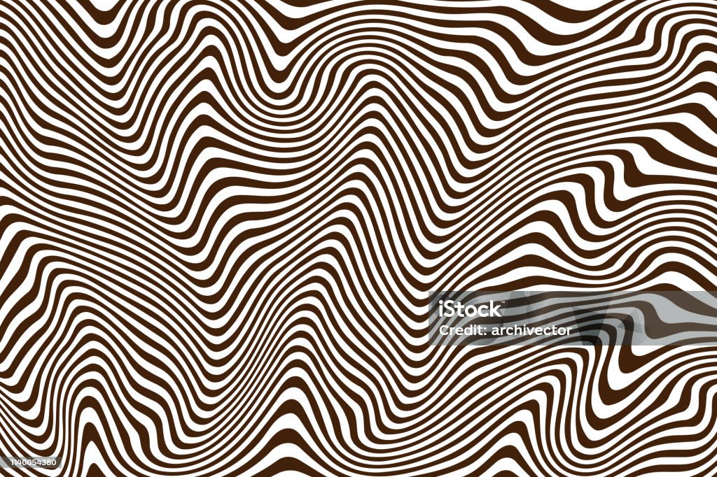 Striped brown Striped curved pattern. Bown and white stripes. Optical illusion. Abstract background. Vector illustration Abstract stock vector