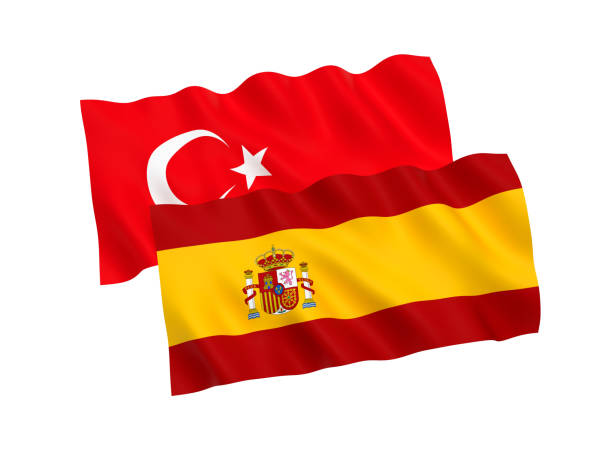 istock Flags of Turkey and Spain on a white background 1140055241