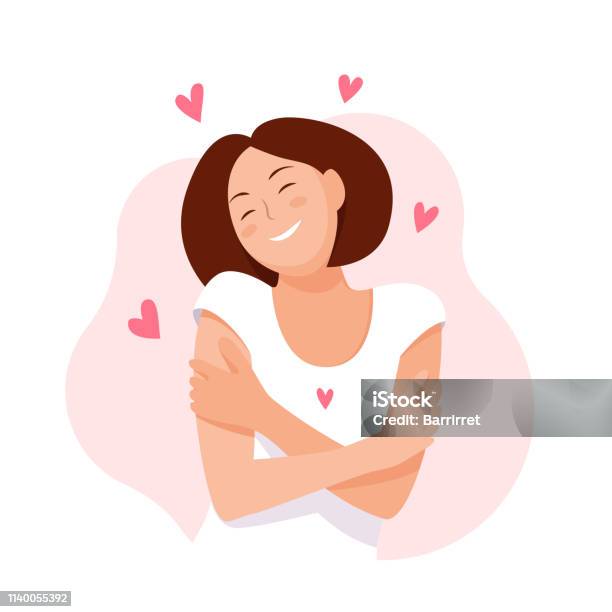 Ilustración de Mujer Abrazándose Con Corazones Sobre Fondo Blanco Te Amo Me Encanta Tu Concepto Corporal Ilustración Vectorial y más Vectores Libres de Derechos de Mujeres