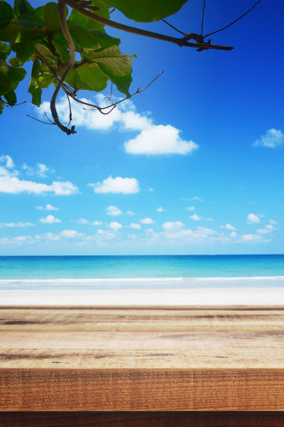 istock Tropical beach background and empty wooden, Summer. 1140056248