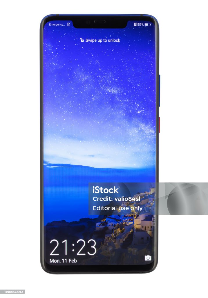 håndtering krøllet Distraktion Huawei Mate 20 Pro Twilight Smartphone With 40 Mp F 18 27mm Leica Optics  Isolated On White Background Stock Photo - Download Image Now - iStock