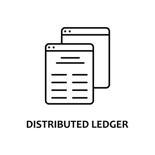 das verteilte ledger-symbol mit namen. element der krypto-währung für mobile konzept-und web-apps. dünne linie verteilte ledger-symbol kann für web und handy verwendet werden - hauptbuch stock-grafiken, -clipart, -cartoons und -symbole