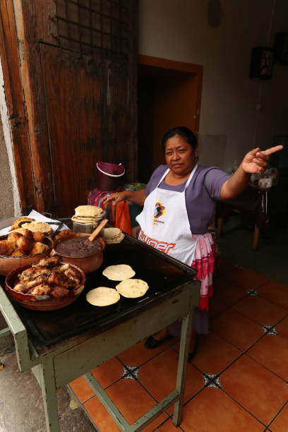 Arepas vendor in Antigua stock photo