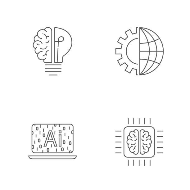 illustrazioni stock, clip art, cartoni animati e icone di tendenza di set di icone della tecnologia digitale. ai, iot, concetto hi-tech. tratto modificabile. eps 10 - art brain contemplation cyborg