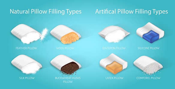Banner Natural And Artifical Pillow Filling Types Stock Illustration