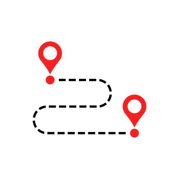 ilustrações de stock, clip art, desenhos animados e ícones de move location icon in flat style. pin gps vector illustration on white isolated background. navigation business concept. - direction symbol famous place targeted