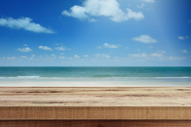 istock Tropical beach background and empty wooden, Summer. 1140065915