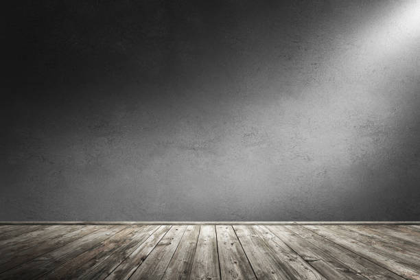istock Interior room with dirty concrete wall and wooden floor. 3d rendering illustration 1140067029