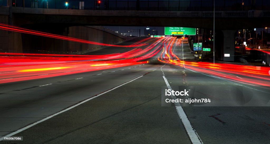 Anaheim Traffic Speeding traffic on the S/B I-5 freeway in Anaheim, CA. Anaheim - California Stock Photo