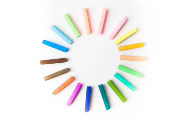 istock Colored chalk, white background, colorful, back to school 1140067633