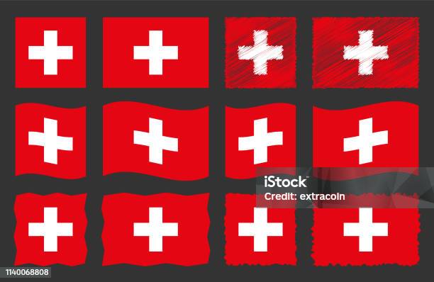 Switzerland Flag Vector Illustration Set Official Colors Of National Flag Of Switzerland Stock Illustration - Download Image Now