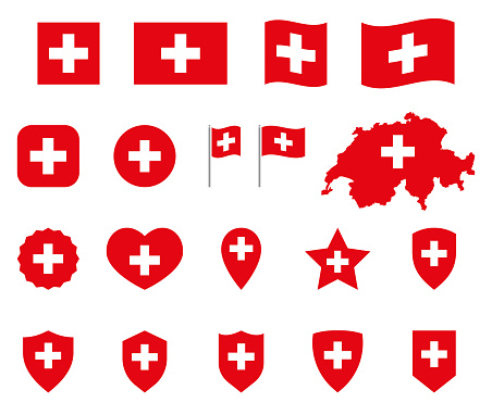 Switzerland flag symbols set, national flag icons of Switzerland