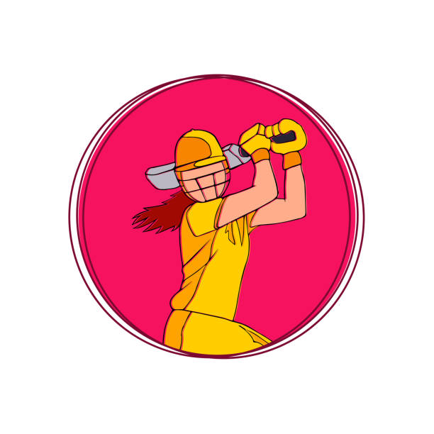 크리켓 여성 플랫 - sport of cricket cricket player fielder sport stock illustrations