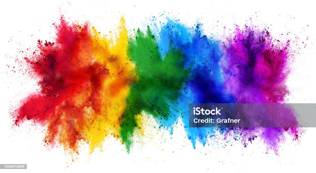 colorful rainbow holi paint color powder explosion isolated white wide panorama background colorful rainbow holi paint color powder explosion isolated on white wide panorama background Rainbow Stock Photo