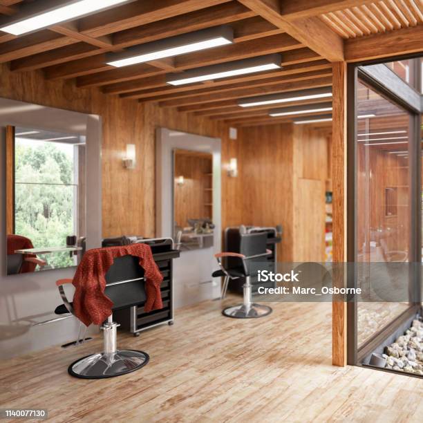 Hair Salon Designed In Wood Stock Photo - Download Image Now - Hair Salon,  Beauty Spa, Indoors - iStock
