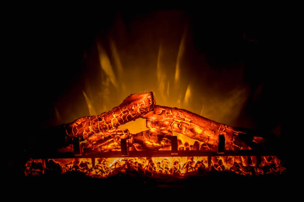 Electric fireplace with orange and yellow fire flame