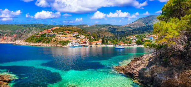 Photo of Amazing colorful Greece - Assos village in Kefalonia. Ionian islands