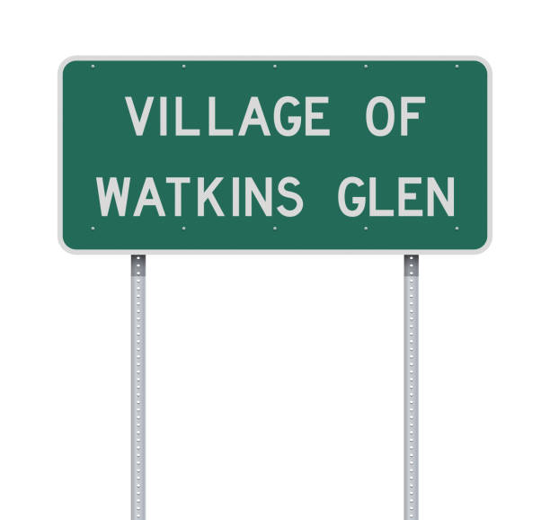 Village of Watkins Glen road sign Vector illustration of the Village of Watkins Glen green road sign watkins glen stock illustrations