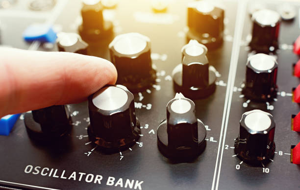 istock Finger adjusts dial on analog synthesizer's oscillator bank 1140086083