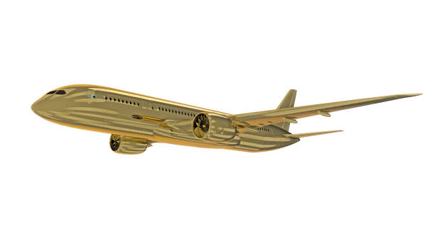 istock Golden jet airplane isolated. 3d render 1140091358