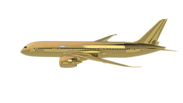 istock Golden jet airplane isolated. 3d render 1140092109