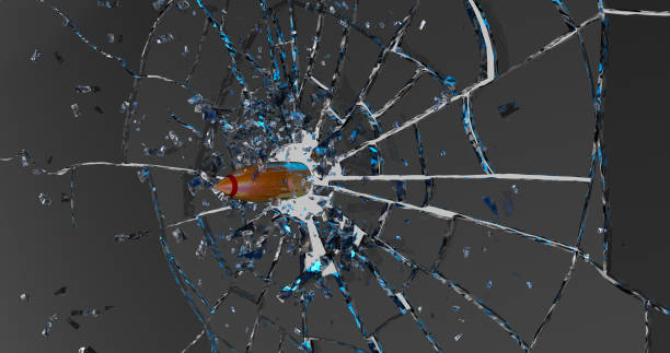 istock Bullet shatters the glass . 3D render 1140092326