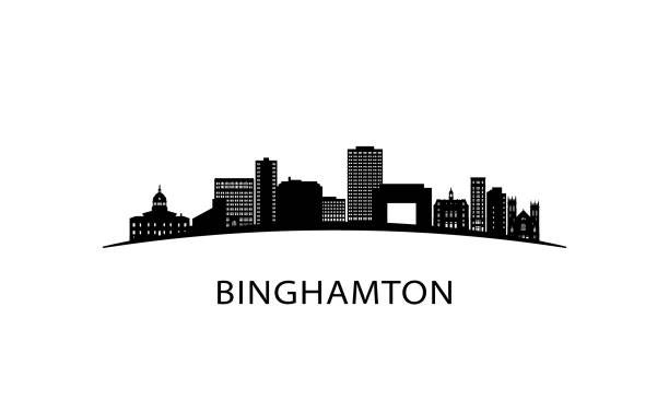 Binghamton city skyline. Black cityscape isolated on white background. Vector banner. Binghamton city skyline. Black cityscape isolated on white background. Vector banner. binghamton ny stock illustrations