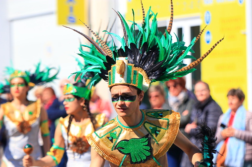 Mexican dancers disguised as Indian at the carnival of Limoux in the Aude, Languedoc in the south of France
